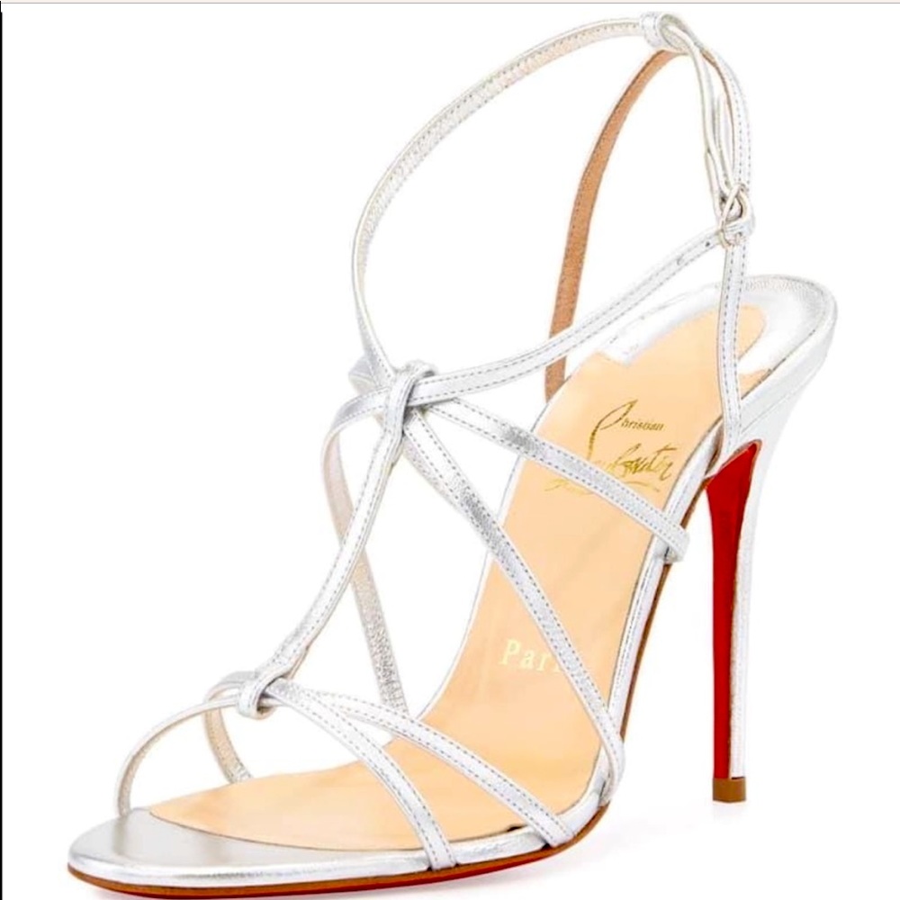 Christian Louboutin Metallic Silver Audrey Strappy Sandals